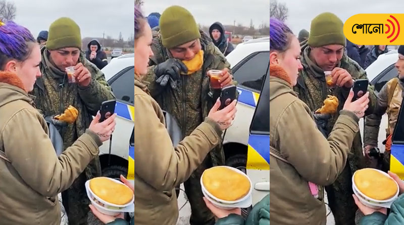 Ukrainian civilians show a heartwarming gesture to the dejected soldier