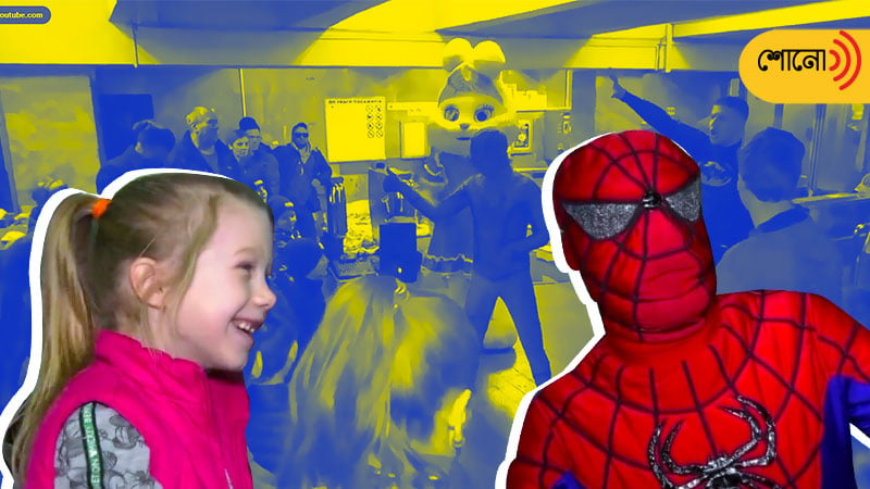 Superheros sparked laughter and cheer among children inside the Kharkiv Metro station