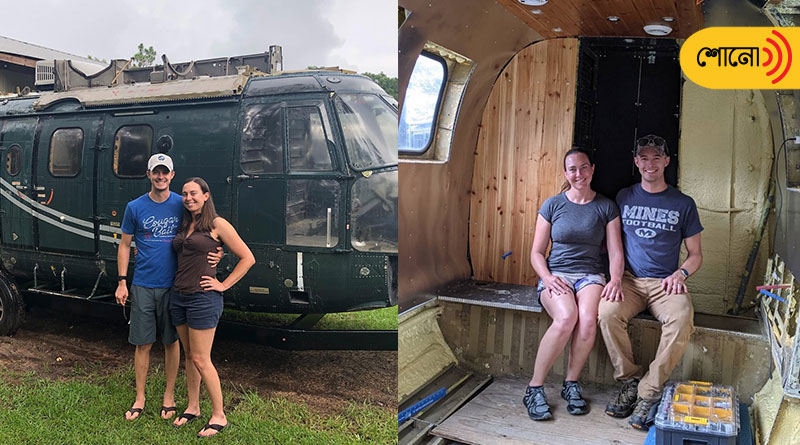 Couple turns old helicopter to a brand new RV camper