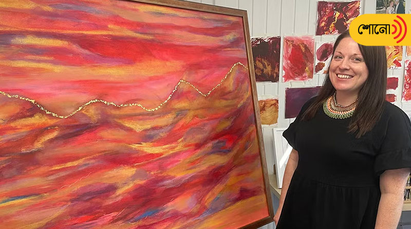 Artist adding father’s ashes to landscape painting
