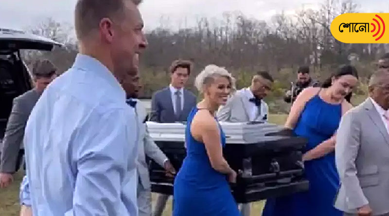 Groom arrives at his wedding in a coffin