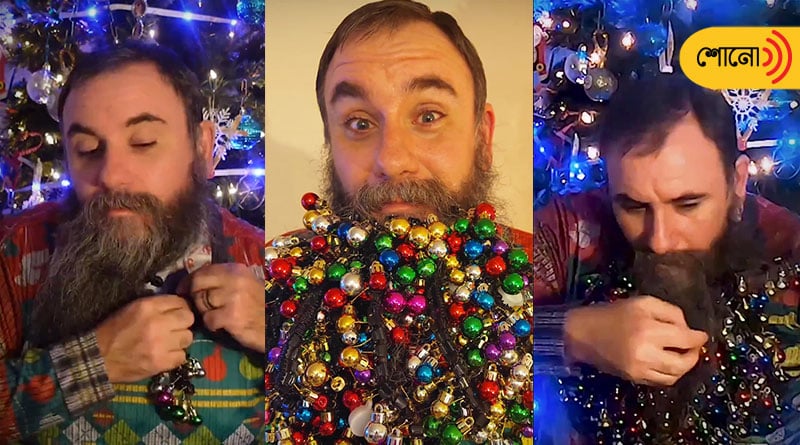 Man makes his beard a Christmas tree with 710 ornaments