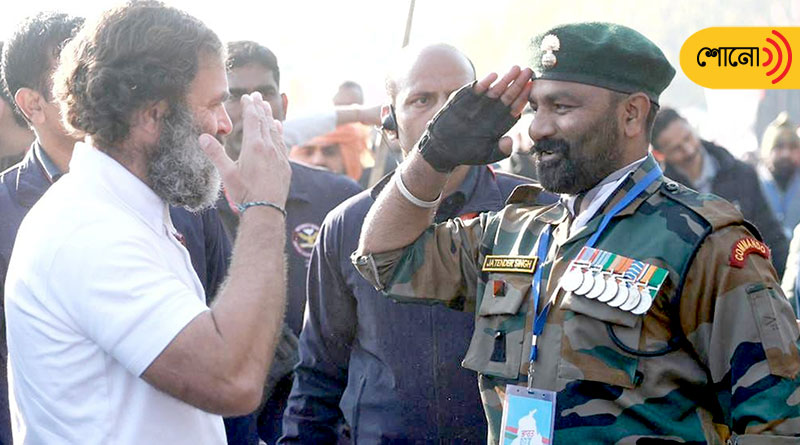 Man in army uniform salutes Rahul Gandhi