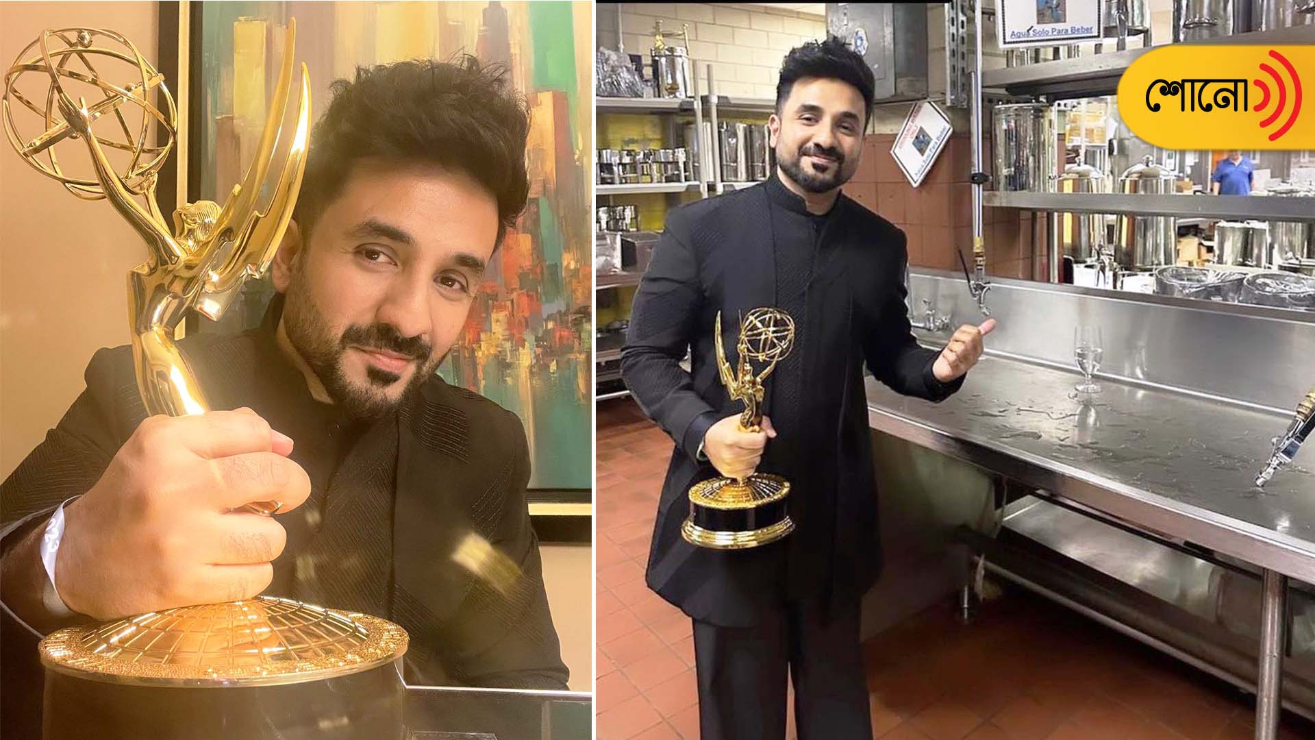 Once A Dishwasher, Vir Das Poses With His Emmy Trophy In A Kitchen